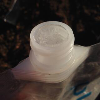 Ice in the neck of my collapsible water bottle.