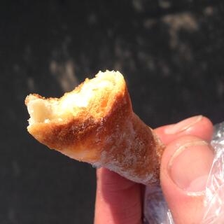 The crispy end of a chewy bread snack.