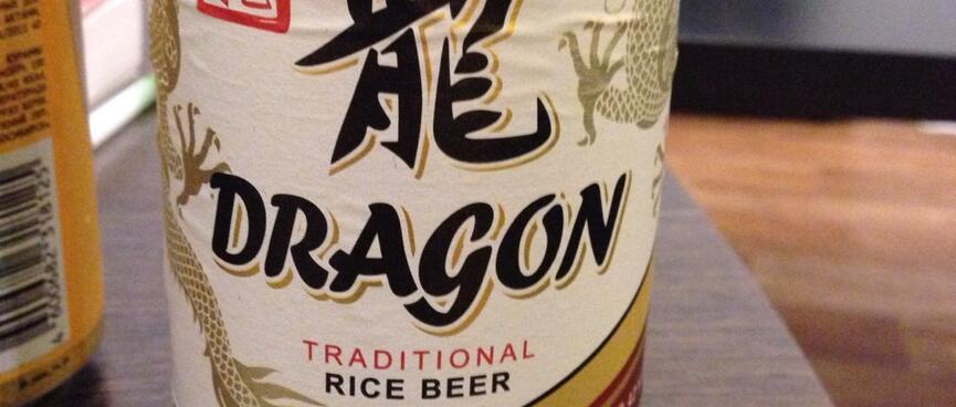 A bottle of Dragon Traditional Rice Beer.