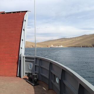 The ferryʼs raised gangway.