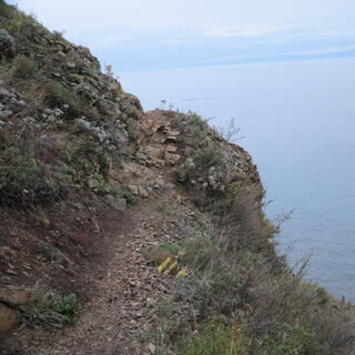 A narrow path hugs the side of a steep bank.